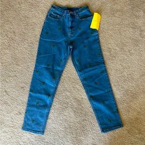 Jeans with embroidered mistletoe - Christmas / Winter